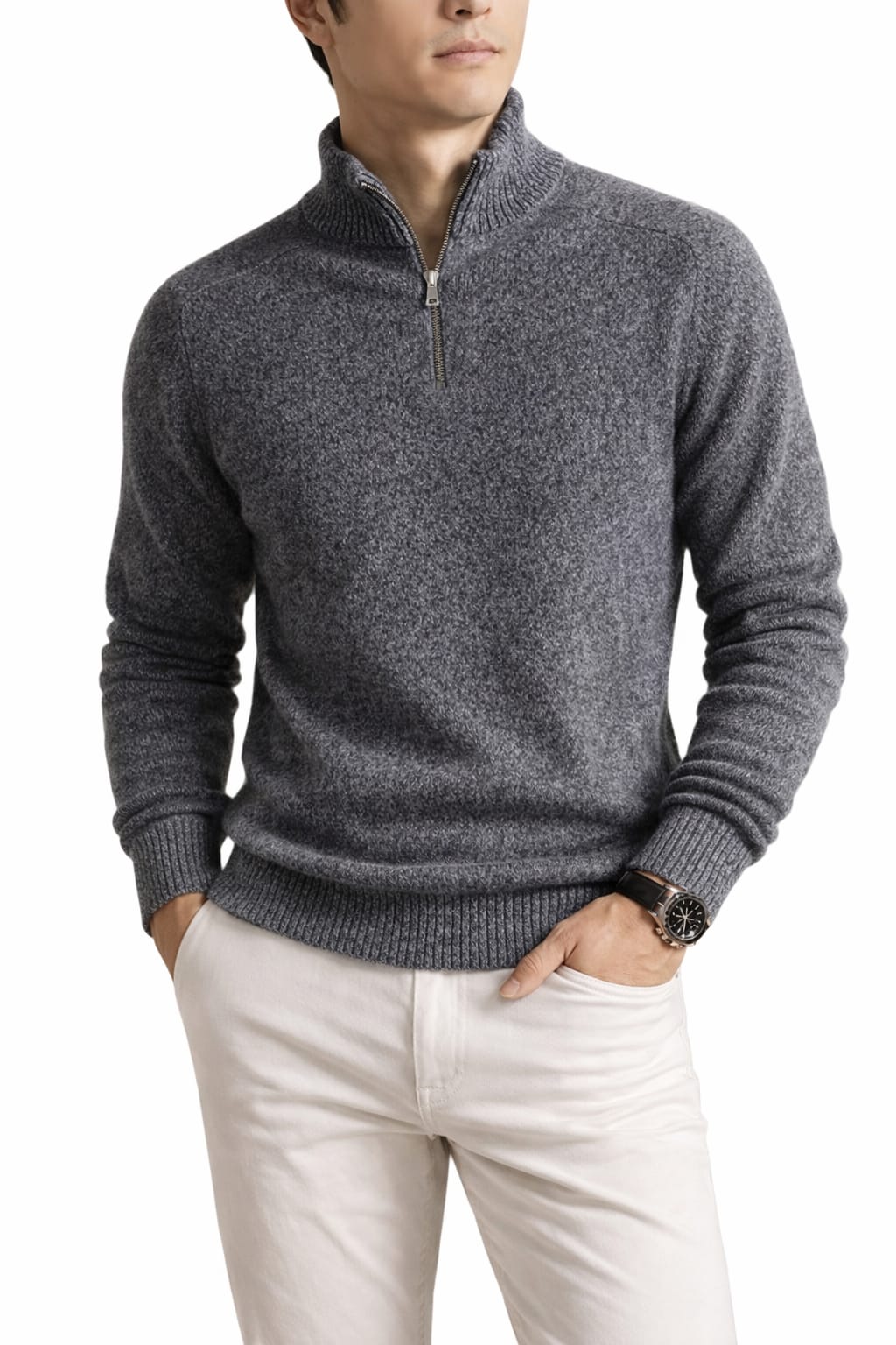 Men’s 100% Cashmere Half Zip Sweater – Luxury Soft Pullover